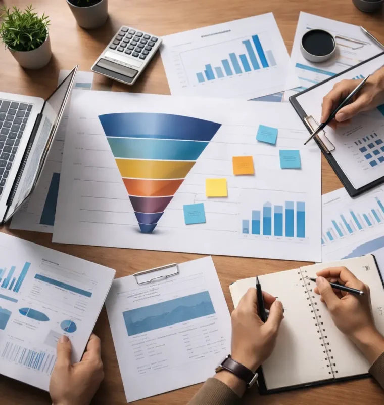 Revenue operations team reviewing pipeline performance and forecasting data during a collaborative working session